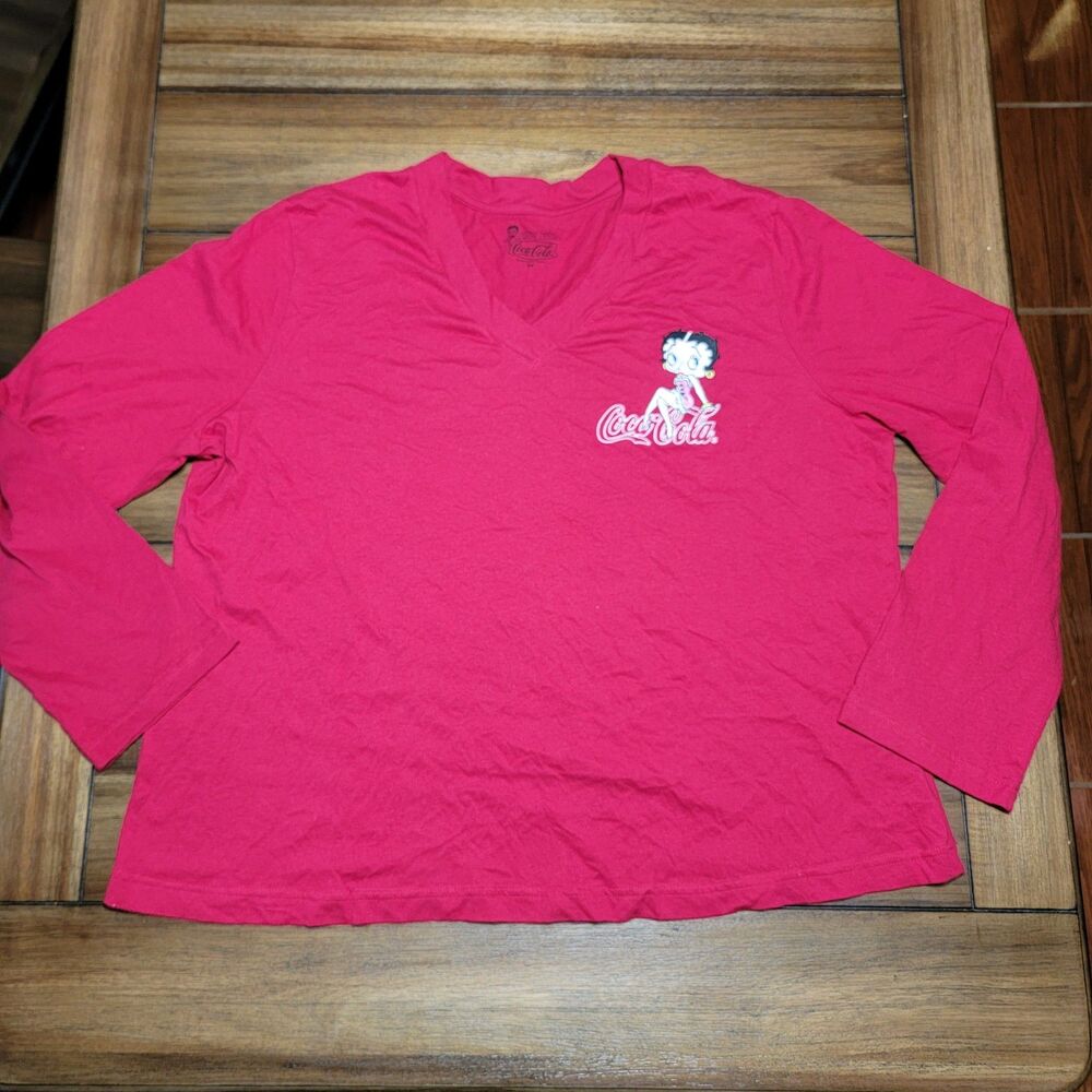 Betty Boop X Coca Cola LS Red V-Neck Sleepwear Tee - Size 2X